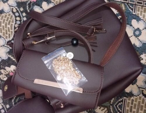 3Pcs Alexa Brown Women's PU Leather Plain Hand Bag photo review