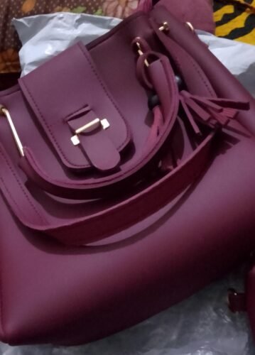3Pcs Alexa Maroon Women's PU Leather Plain Hand Bag photo review
