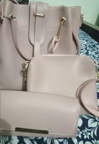 3Pcs Alexa Cream Women's PU Leather Plain Hand Bag photo review