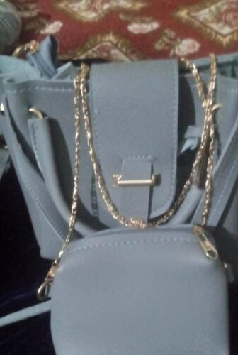 3Pcs Alexa Grey Women's PU Leather Plain Hand Bag photo review